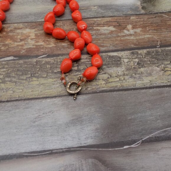 Vintage Jules Reid Chunky Necklace Toggle Heavy Orange Glass Beads - Picture 7 of 8